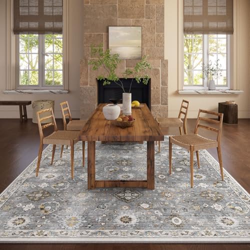 Machine Washable Rug for Living room: 6x9 Area Rugs Boho Vintage Rugs Stain Resistant Non Slip Low Pile Lightweight Soft Carpets for Bedroom Kitchen Dining Room Nursery Kids Room Farmhouse Home Office