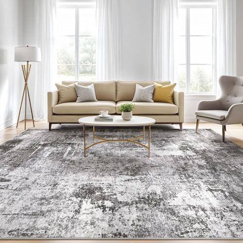 LOONGRUG 10x13 Area Rug Washable Large Neutral Modern Living Room Rug