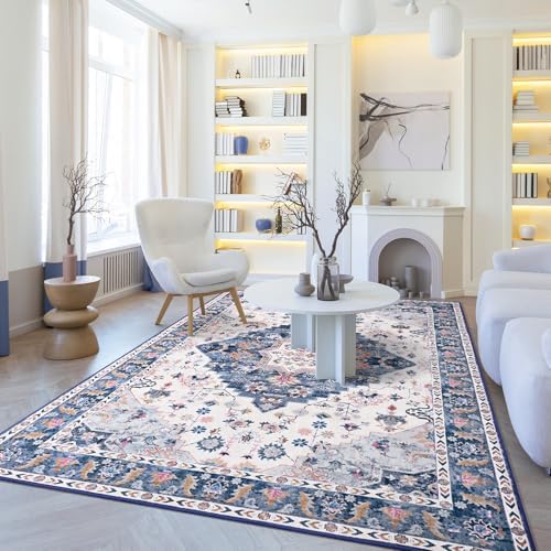 Amearea Vintage Design Area Rugs for Living Room, 4x6 Blue Bedroom Rug