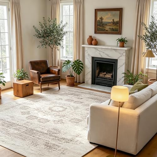8x10 Boho Washable Area Rug for Living Room,Bedroom,Dining Room-Beige Brown