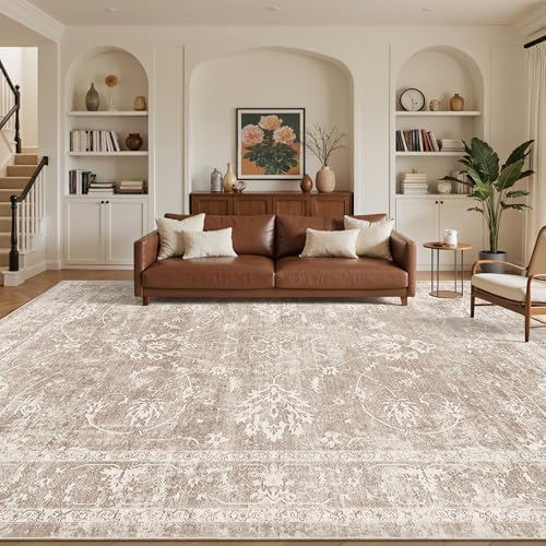 Madane 8x10 Area Rugs for Living Room, Washable Neutral Rug Brown/Sand