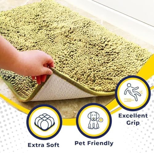 Muddy Mat® | Super Water Absorbent Door Mat Indoor, Microfiber Quick Dry Chenille Entryway Rug, Slip Resistant Front Door Mat, Indoor Mats for Entryway, Machine Washable Pet Rug, Yellow 24"x60"