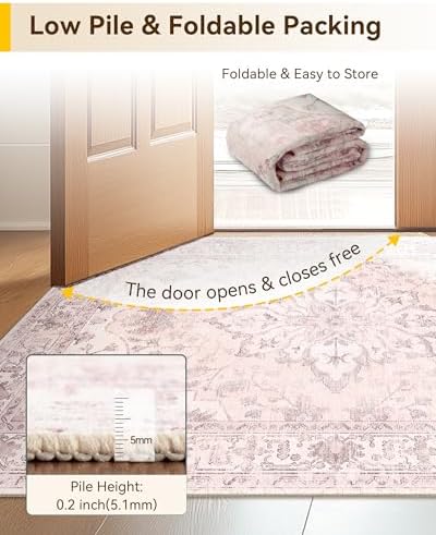 RELEANY Washable Area Rug, Small 2'x3', Pink
