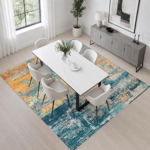 Area Rug Living Room: 5x5 Modern Washable Soft Carpet Rosy Haze