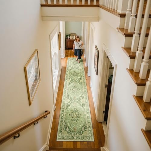 RELEANY Washable Area Rug, Runner 2'x10', Green/Yellow