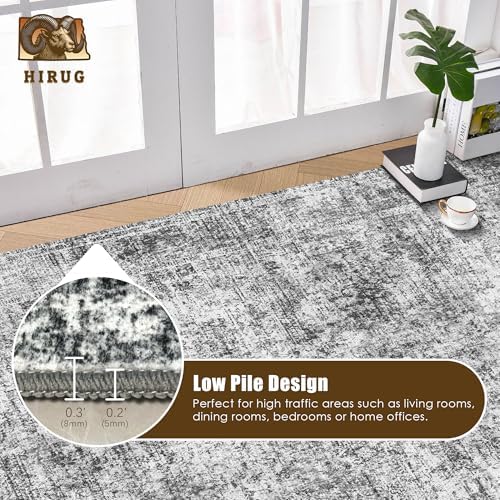 Washable Area Rug 3' x 5 ' Vintage Traditional Persian Mat - Foldable Distressed Non-Slip Machine Washable Carpet for Living Room Bedroom Kitchen Home Decor - Graphite and Mist