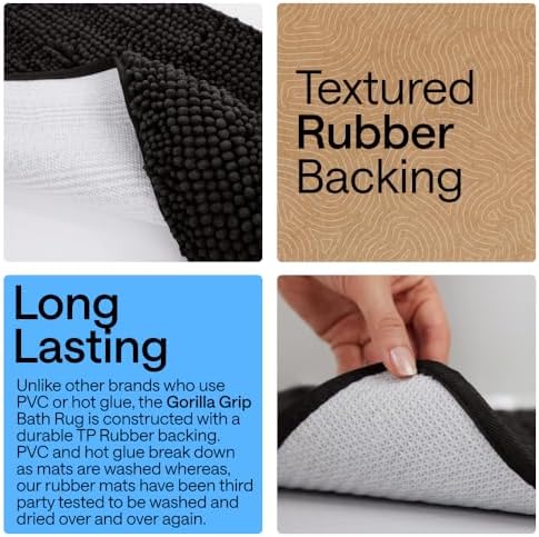 GORILLA GRIP Bath Rug Mat for Bathroom, Absorbent Chenille, 60x24 Black