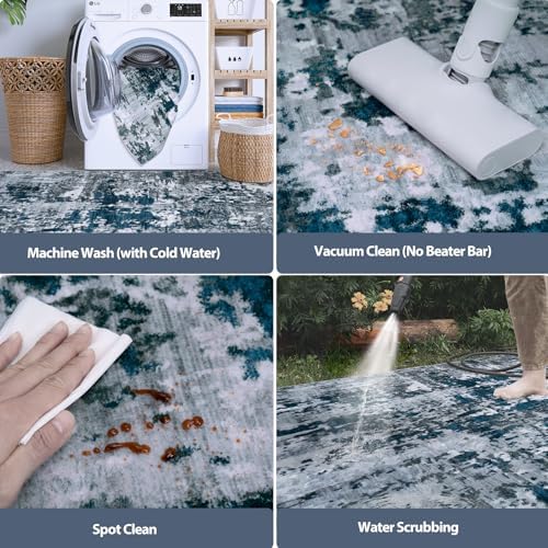 9x12 Area Rugs for Living Room Washable Bedroom Dining Room Navy Grey