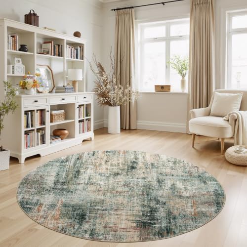 Lofus 8ft Area Rug for Living Room,Abstract Washable Rugs,Coffee/Green