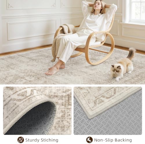 5x7 Area Rugs Living Room: Bedroom Neutral Washable Carpet Brown