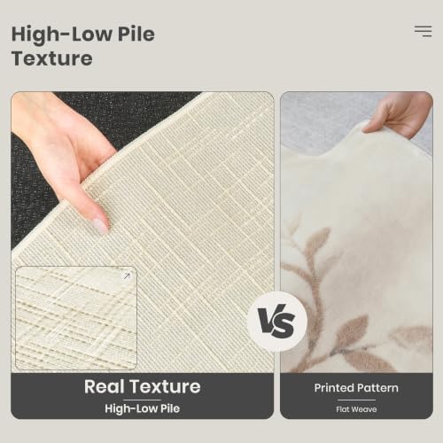 Valenrug 4x6 Area Rug, High-Low Pile Washable Rug for Living Room, Ivory