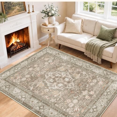 SameBed 5x7 Area Rug Living Room, Vintage Washable Carpet Vintage Brown
