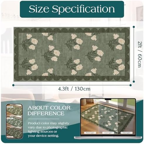 Front Door Mat Indoor Entrance - 2x4.3 Sage Green Boho Floral Rug