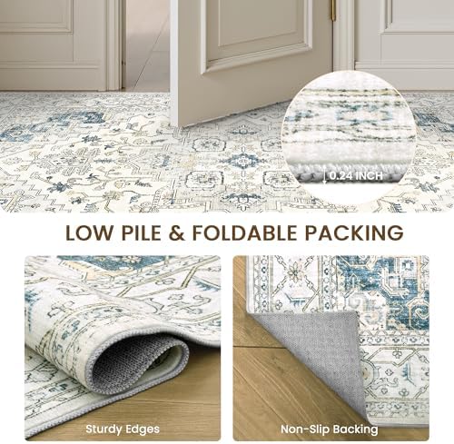 befbee Washable Area Rug 5x7, Stain Resistant Neutral Carpet for Bedroom