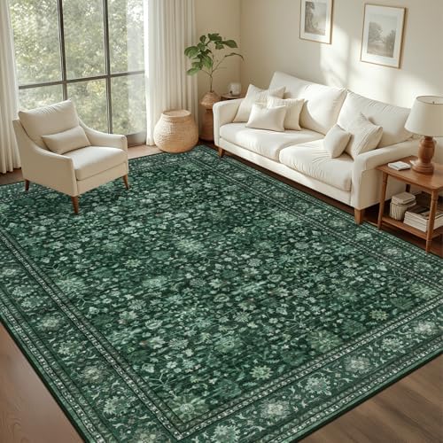 5x7 Area Rugs Living Room: Washable Rug for Bedroom Deep Green