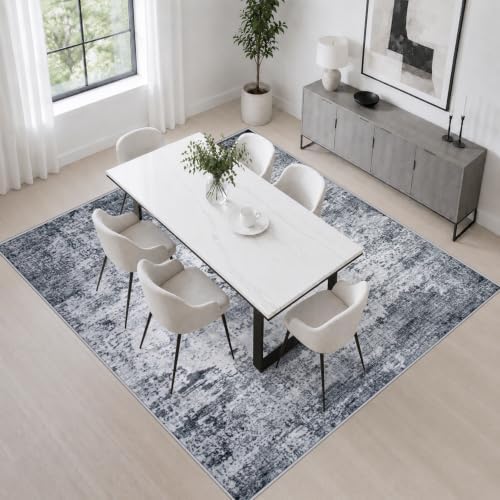 Area Rug Living Room: 5x5 Modern Washable Indoor Soft Carpet Grey