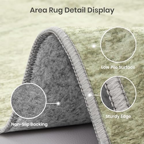 Valenrug Washable Rugs 5x7, Non Slip Large Area Rugs for Living Room, Green
