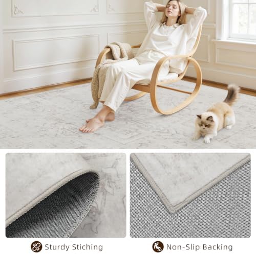 8x10 Area Rugs Living Room: Bedroom Washable Carpet Neutral Cream
