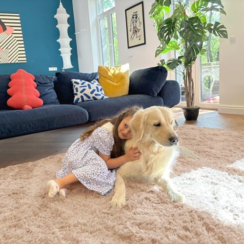 OLANLY 8x12 Machine Washable Large Area Rugs for Living Room, Bedroom, Soft Fluffy Shaggy Bedside Rug, Indoor Floor Carpet for Kids Girls and Boys, Dorms, Nursery, Home Decor Aesthetic, Beige