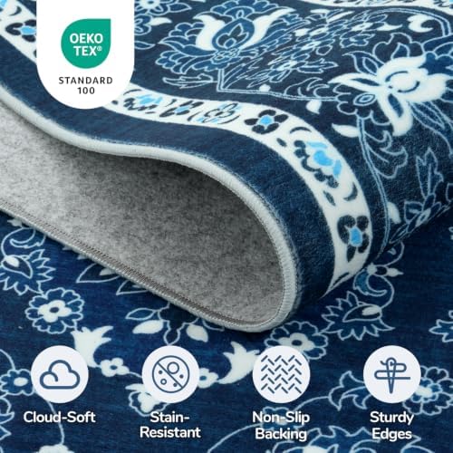 Lessymo Floral 8x10 Area Rugs for Living Room,Large Washable Carpet Blue
