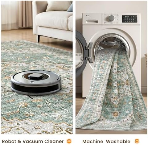 10x14 Area Rug for Living Room,Green Washable Large Rug Soft Boho Carpets