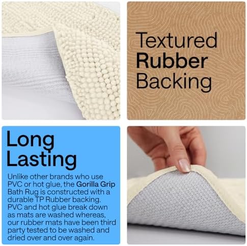 GORILLA GRIP Bath Rug Mat for Bathroom, Thick Chenille, 30x20 Ivory Cream