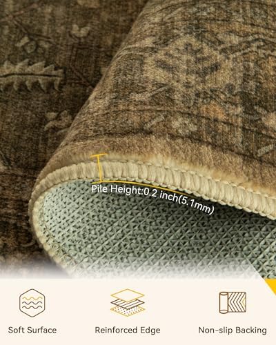 RELEANY Washable Area Rug, Runner 2'6"x8', Brown/Dark Brown