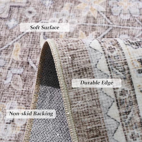 2x5 Runner Rug Washable Vintage: Non Slip Long Kitchen Runners Brown/Beige
