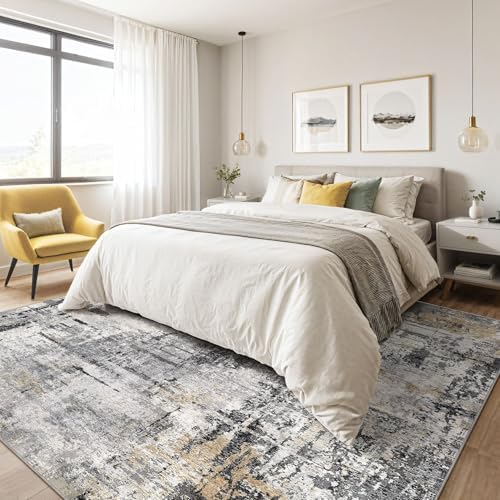 LOONGRUG 9x12 Area Rug Washable Large Neutral Modern Living Room Rugs