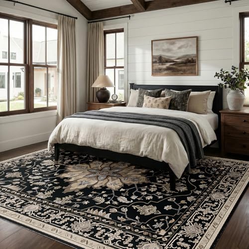 RELEANY Washable Area Rug, 8'x10', Black/Neutral
