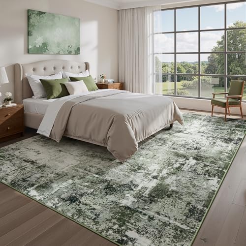 Rugflix 5x7 Area Rugs for Living Room, Washable Dark Green Large Rug