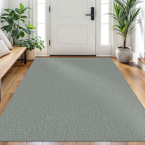 EARTHALL Washable Area Rug, Non Slip Entryway Rug, 4x6 Ft, Green/Grey
