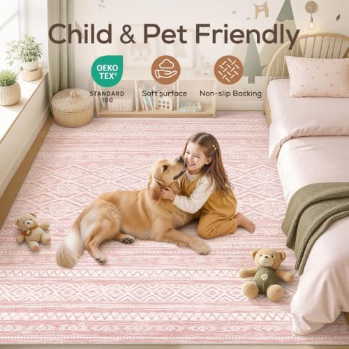 Nakagishi Boho 6x9 Area Rug Living Room Rugs Machine Washable Pink