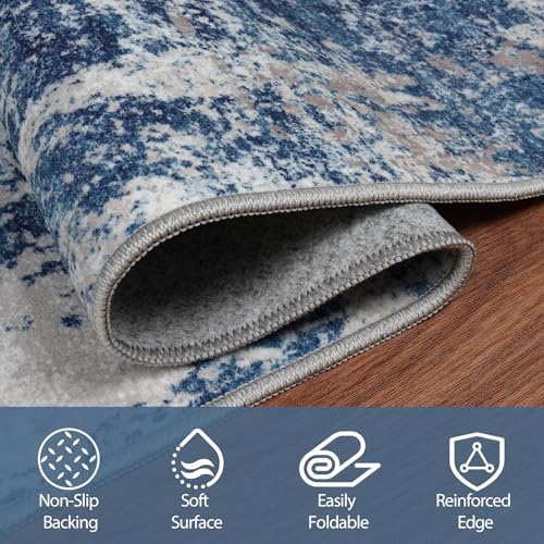 Runner Rugs for Hallways Kitchen 2.6x8 Non Slip Washable Blue Grey White