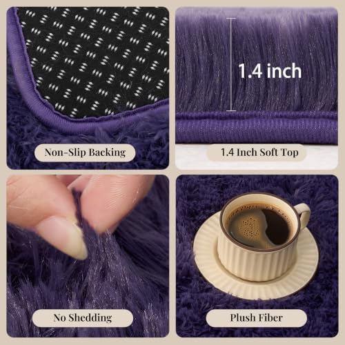 PLHXFR 6x9 Area Rugs Living Room: Fluffy Bedroom Rug Shag Carpet Purple