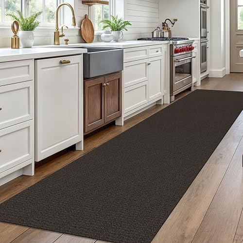 EARTHALL Washable Runner Rug, Non Slip Hall Runner, 3x10 Ft, Taupe/Coffee