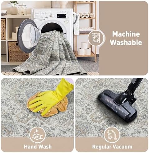 9x12 Washable Area Rugs for Living Room,Bedroom,Dining Room- Retro Taupe