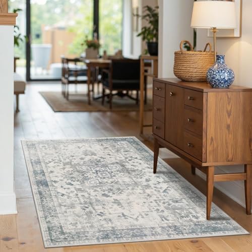 Rugxara 3x5 Entryway Rug,Blue Vintage Boho Bedroom Area Rug