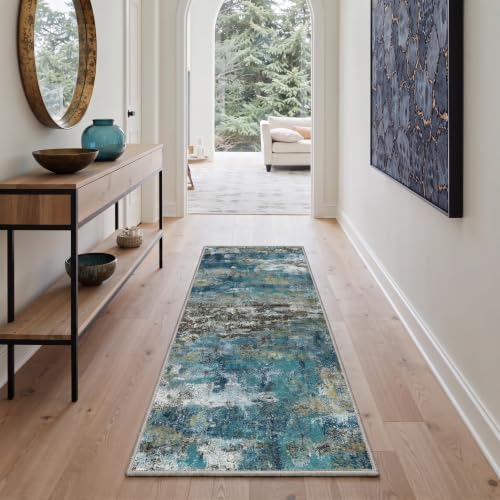 BEIMO 10x14 Faded Teal Abstract Area Rug, Washable Non-Slip for Bedroom