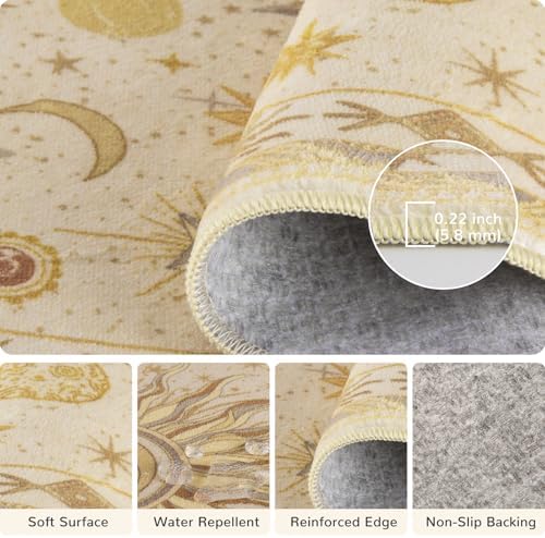 Vacuum-Friendly, Round 4ft Washable Area Rug, Beige Camel Brown