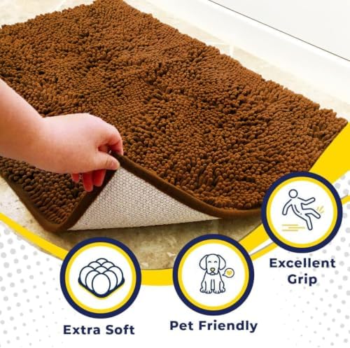 Muddy Mat® | Super Water Absorbent Door Mat Indoor, Microfiber Quick Dry Chenille Entryway Rug, Slip Resistant Front Door Mat, Indoor Mats for Entryway, Machine Washable Pet Rug, Amber 18" x 28"