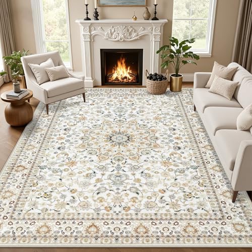 4x6 Area Rugs Living Room: Washable Vintage Rug for Bedroom Beige