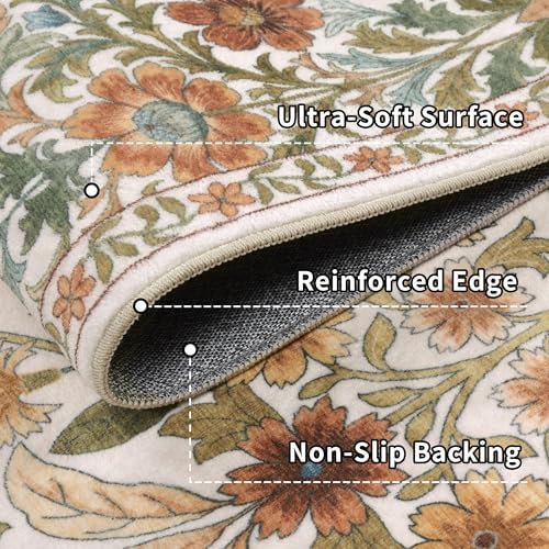 2x5 Floral Runner Rug for Kitchen Washable Hallway Runner Rug