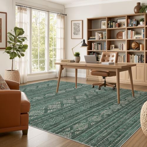Nakagishi 8X10 Area Rugs Living Room: Washable Boho Large Neutral Modern Soft Farmhouse Green Rug Stain Resistant Indoor Floor Non-Slip Carpet for Women Home Enthusiasts Aged 25-45 - Bedroom Room