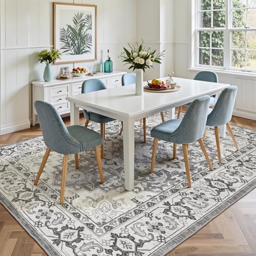 Lofus 5x7 Area Rugs for Living Room Bedroom, Soft Boho Carpet Floral Grey