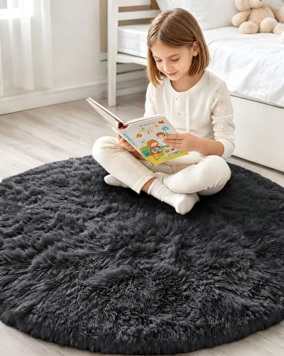 Smiry Round Area Rugs for Living Room Bedroom 4x4 ft, Fluffy Carpet