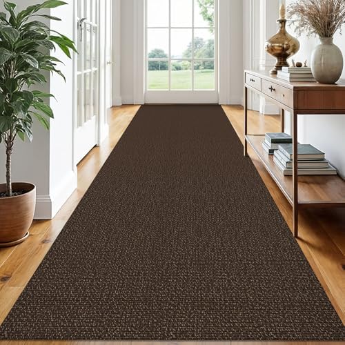 EARTHALL Washable Runner Rug, Non Slip Hall Runner, 3x14 Ft, Brown/Coffee
