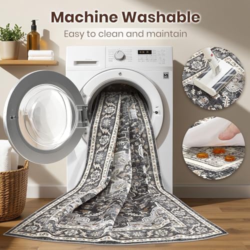 cotiled 10x12 Area Rug for Living Room, Washable, Traditional, Black