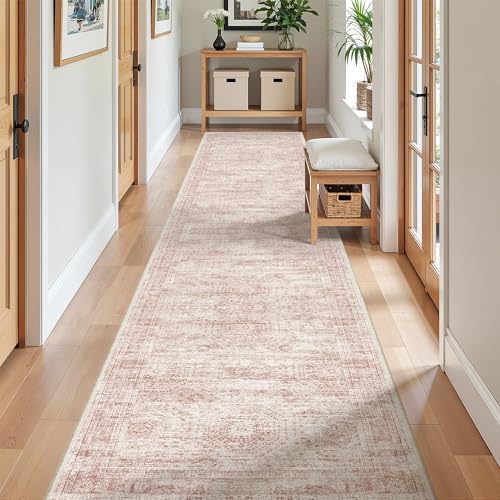 2x10 Runner Rug Non Slip,Washable Hallway Runner Rug,Pink