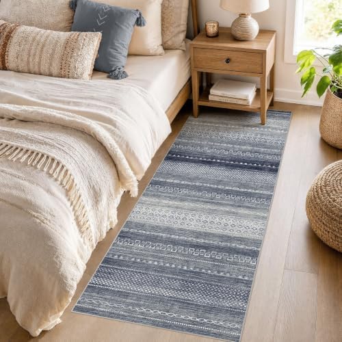 Nakagishi Boho 2x6 Runner Rug Machine Washable Rugs Non Slip Denim Blue